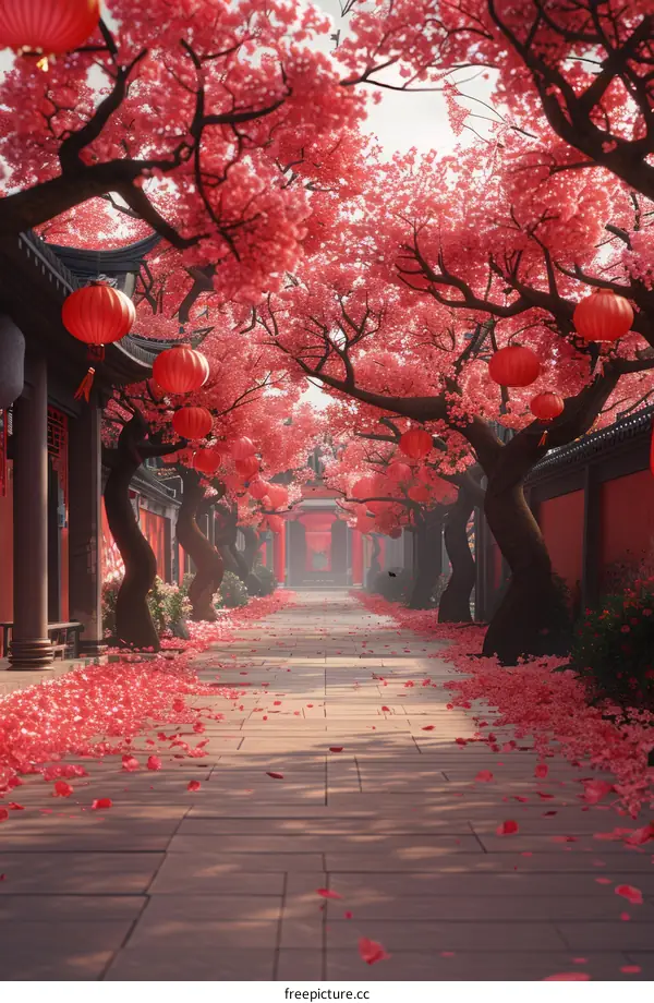 Cherry Blossoms in Full Bloom at a Chinese Palace