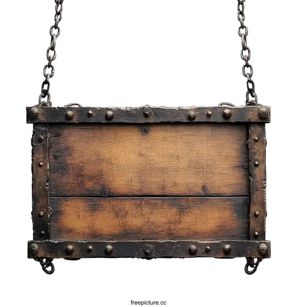 [Transparent Background PNG]Antique Wooden Sign with Metal Frame