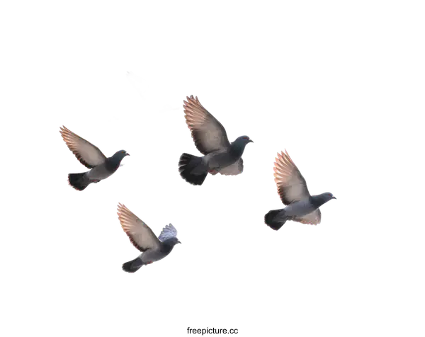 [Transparent Background PNG]A Flocking of Pigeons in Flight Against a White Background