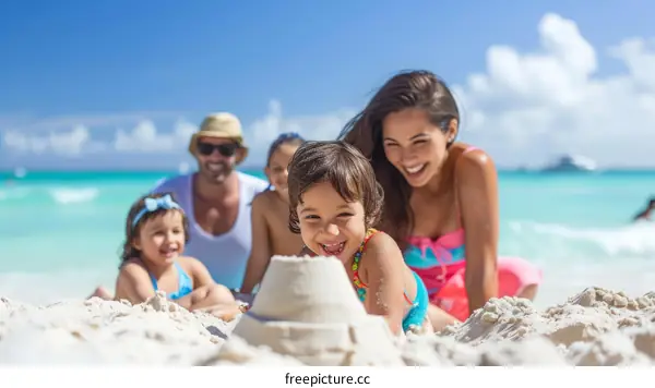Family playing on the beach
