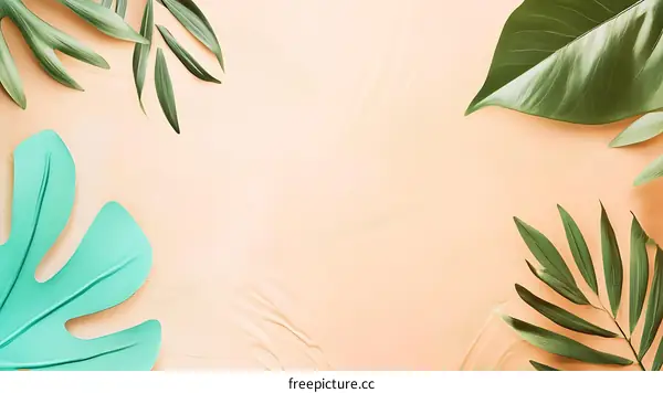 Tropical Leaves on Peach Background