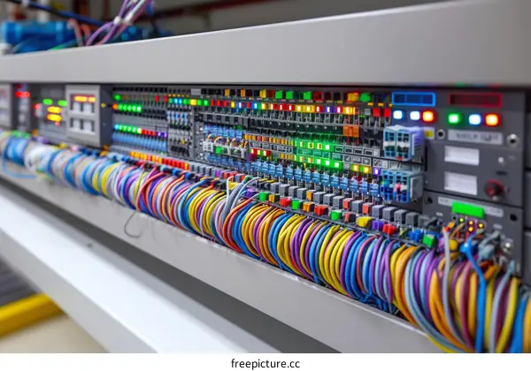 Industrial control panel with indicator lights and push buttons