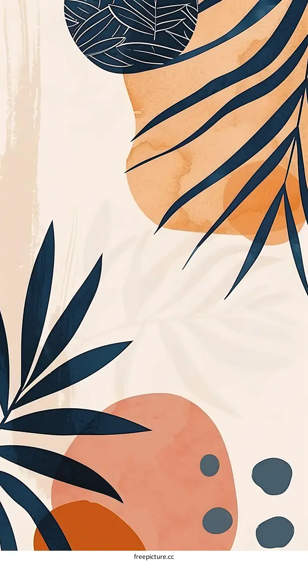 Abstract Art Print With Palm Leaves and Shapes