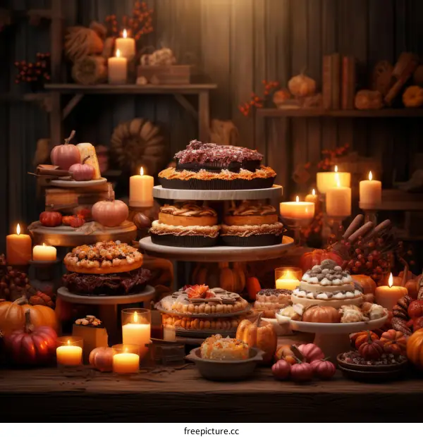 Thanksgiving dinner table with traditional fall desserts