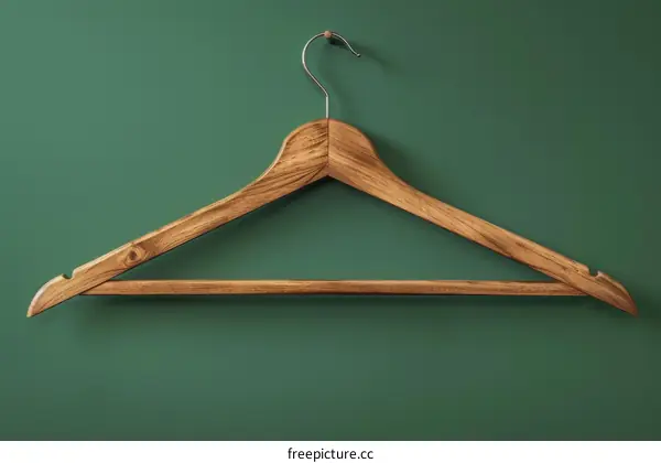Wooden Clothes Hanger on Green Background