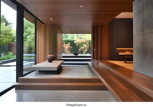 Modern Minimalist Home Interior Design with Wooden Flooring and Large Windows