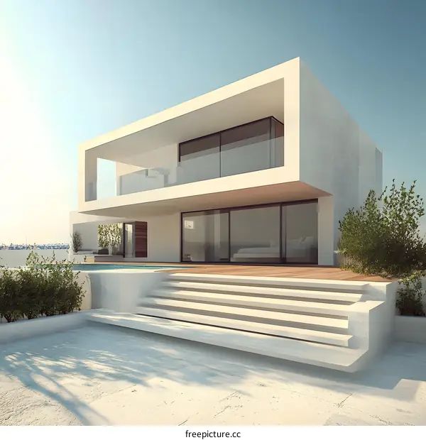 Modern House with Swimming Pool and Steps