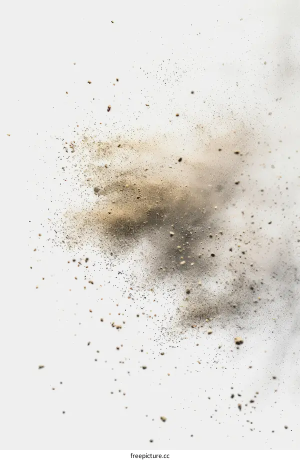 Brown and gray powder explosion on white background