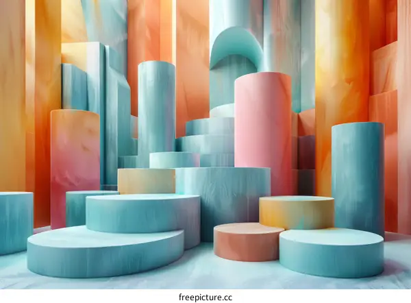 3D rendering of geometric shapes in pastel colors