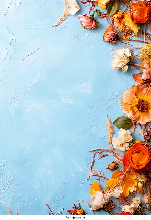 Blue Background with Dried Flowers Corner Decoration