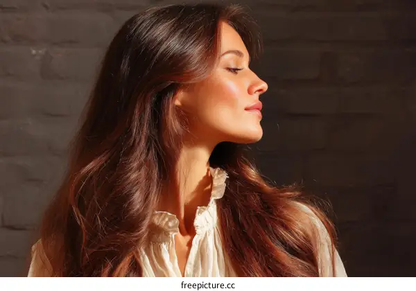 Close-up Profile Portrait of a Caucasian Woman
