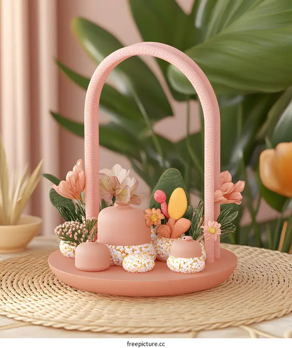 Pink Arch Floral Arrangement with White and Gold Details