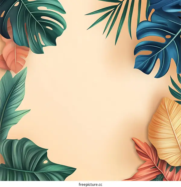 Tropical Leaves  on Peach Background