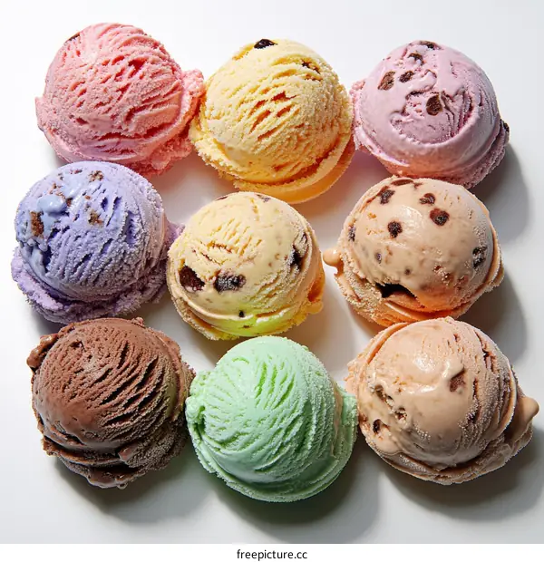 Assortment of Colorful Ice Cream Scoops