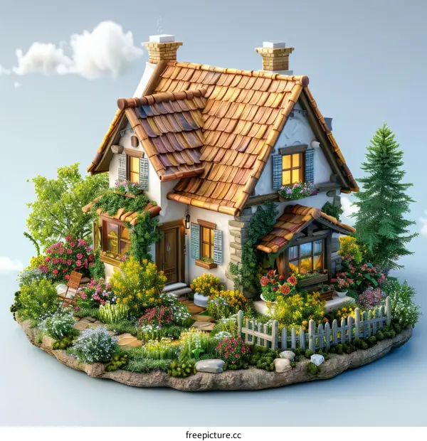 Small Cottage House with Garden and Flowers