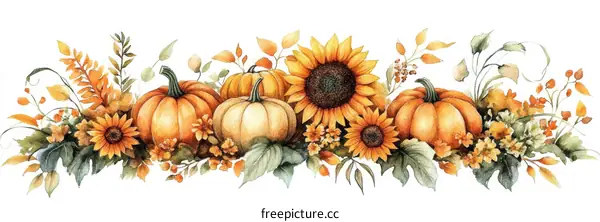 Autumn Harvest Floral Border Illustration