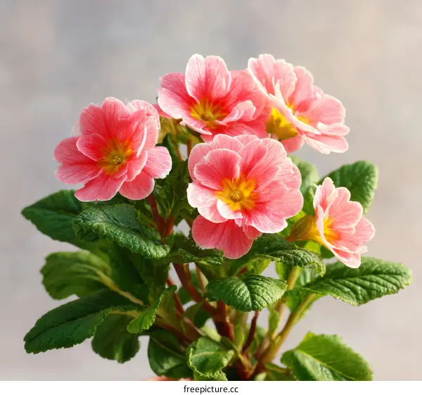 Beautiful Pink Primula Flowers in Springtime