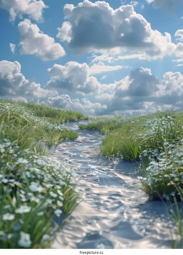 Serene Stream Through Lush Meadow