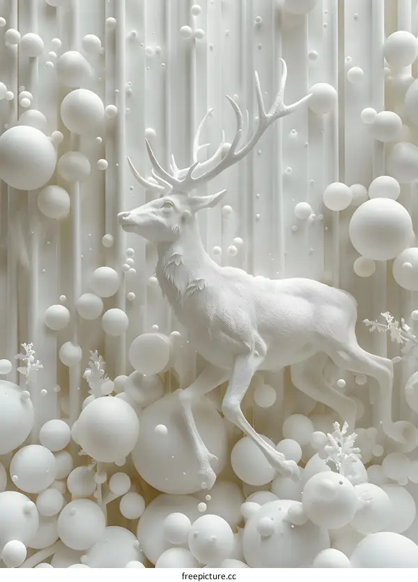 A white deer is running in the woods