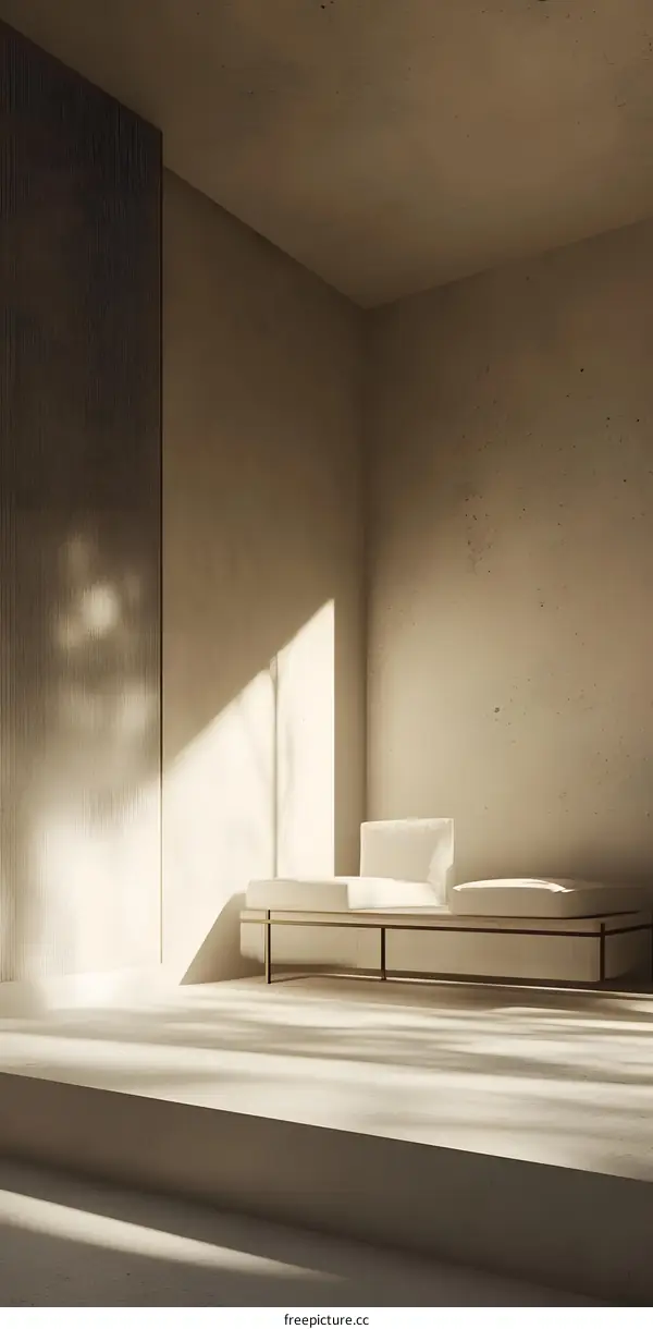 Minimalist Interior Design with White Sofa and Sunlight