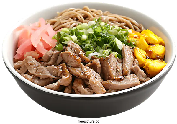 [Transparent Background PNG]Delicious Mixed Soba Noodles with Teriyaki Chicken