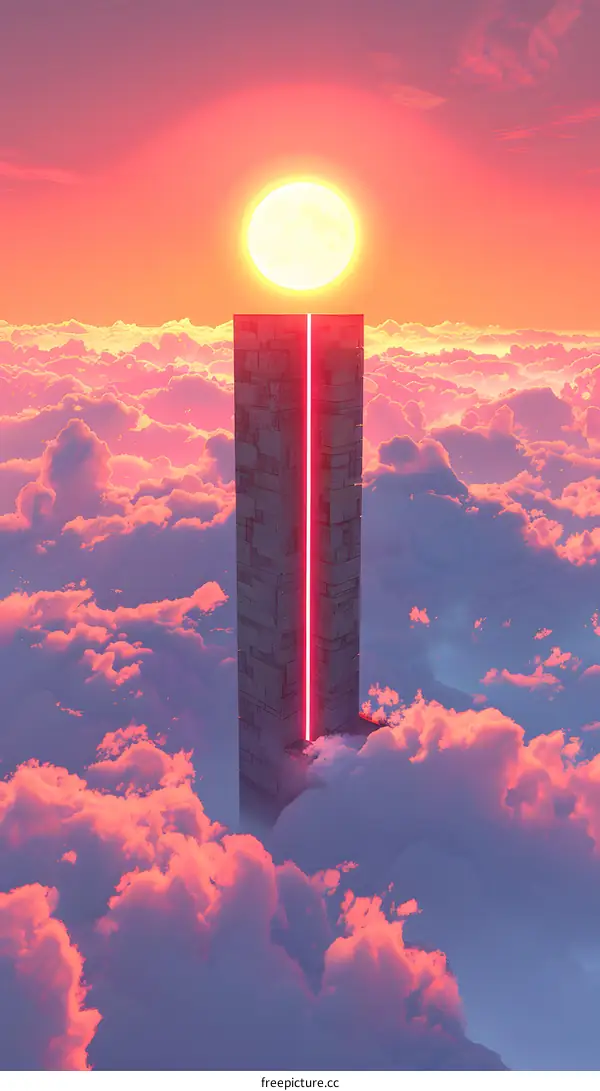 Abstract Sunset with a Glowing Portal Above the Clouds