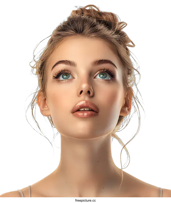 [Transparent Background PNG]Woman with glowing skin looking up