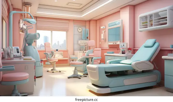 Modern Medical Clinic in Pink and Blue with Top-of-the-Line Equipment