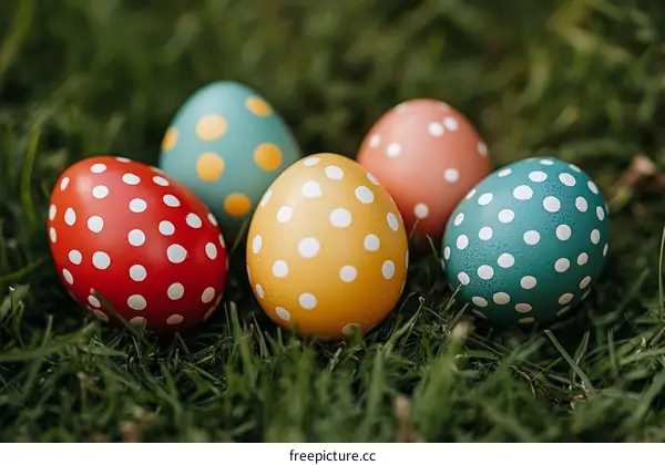 Colorful Easter Eggs on Grass