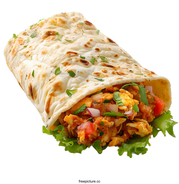 [Transparent Background PNG]Chicken Tikka Wrap on White Background