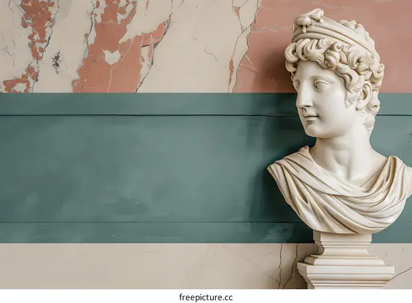 Antique Marble Bust Sculpture on Green and Beige Wall