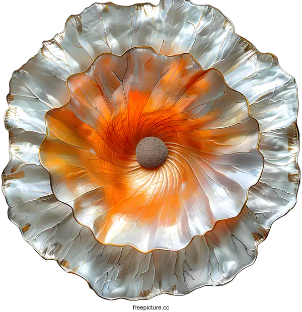 [Transparent Background PNG]Orange and Silver Flower Wall Art