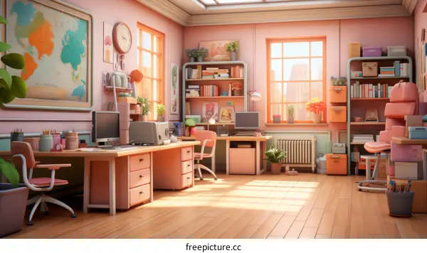 Pink and Cozy Home Office with Plants