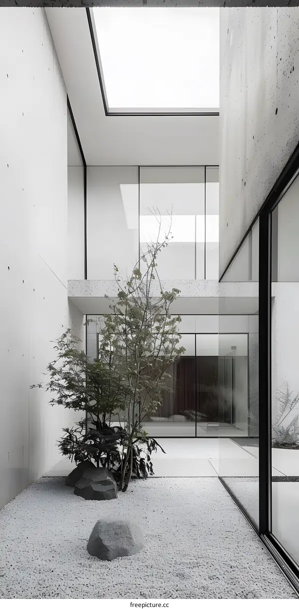Minimalist Modern Concrete House Courtyard With Skylight