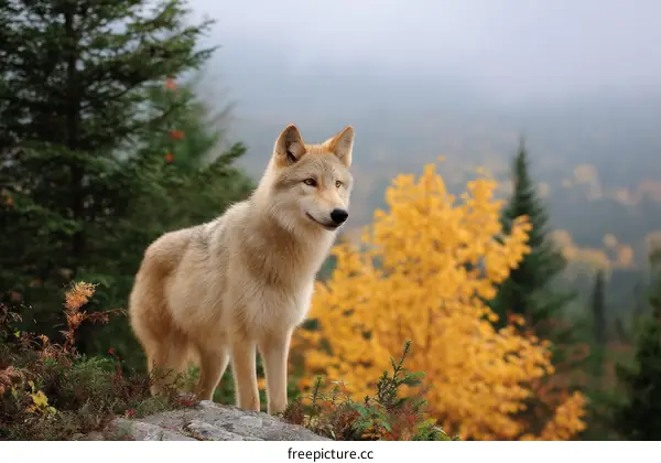 Autumn Landscape with Majestic Wolf