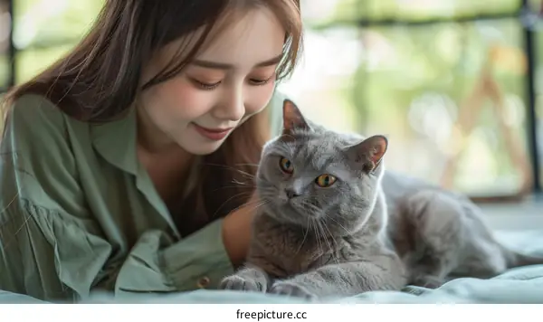 Woman and Cat Relaxing Indoors