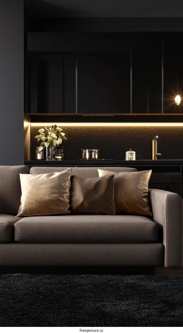 Modern Dark Kitchen Living Room Interior Design