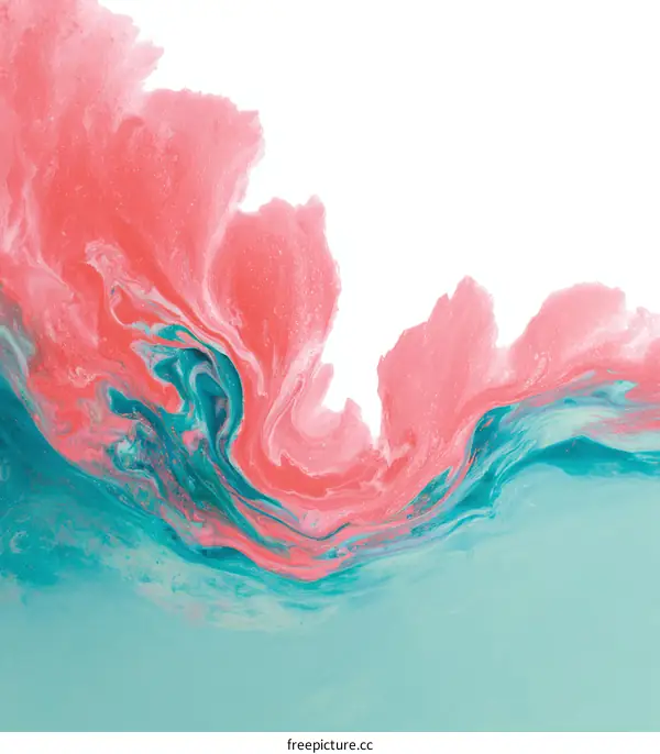 Abstract Fluid Art Painting of Coral and Teal