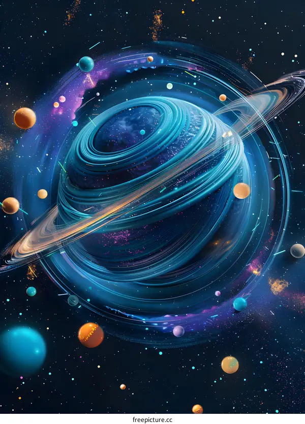 Abstract Blue Planet with Rings