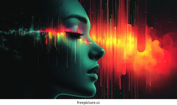Abstract Female Portrait with Audio Waves
