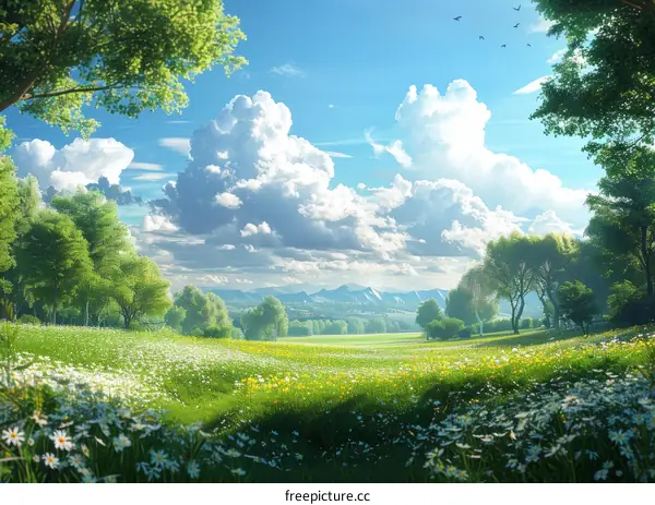 Springtime Meadow Landscape Illustration