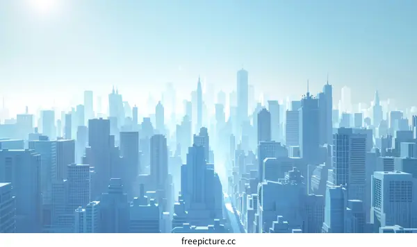 Modern Cityscape Illustration in Light Blue