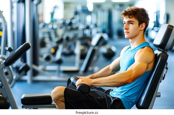 Young Man Working Out in a Gym