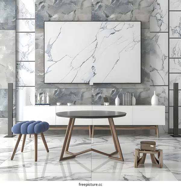 Modern Living Room Interior Design with White Marble Walls