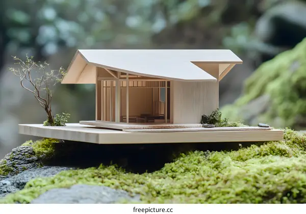 Wooden Model Home with Mossy Base