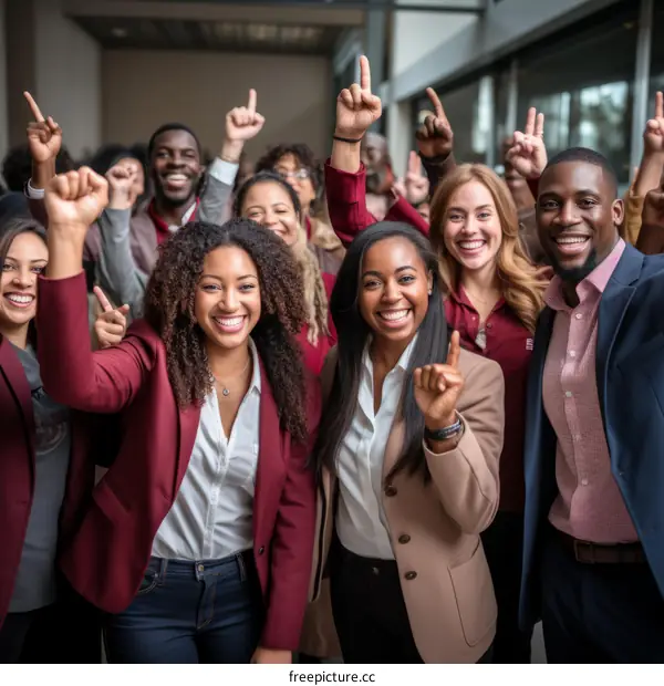 Group of diverse business professionals celebrating success