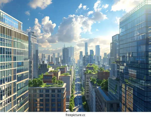 Modern City Skyline with Green Roofs