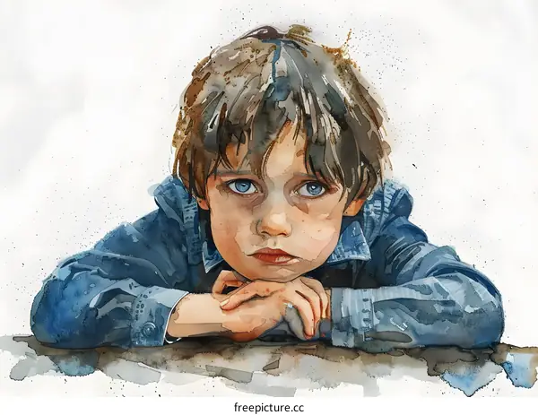 boy sad watercolor painting