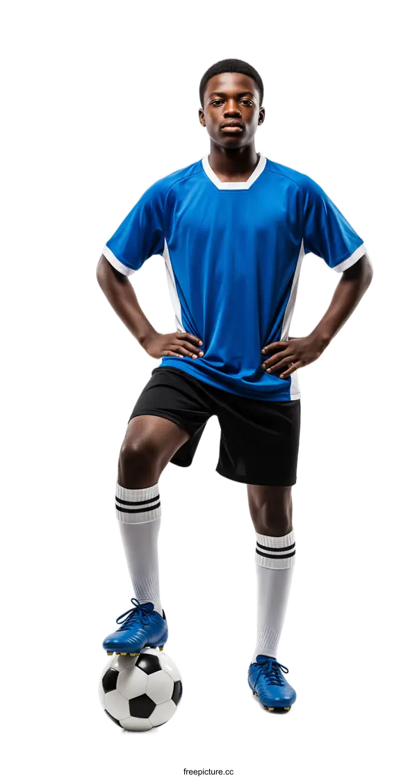 [Transparent Background PNG]Young male soccer player standing with ball