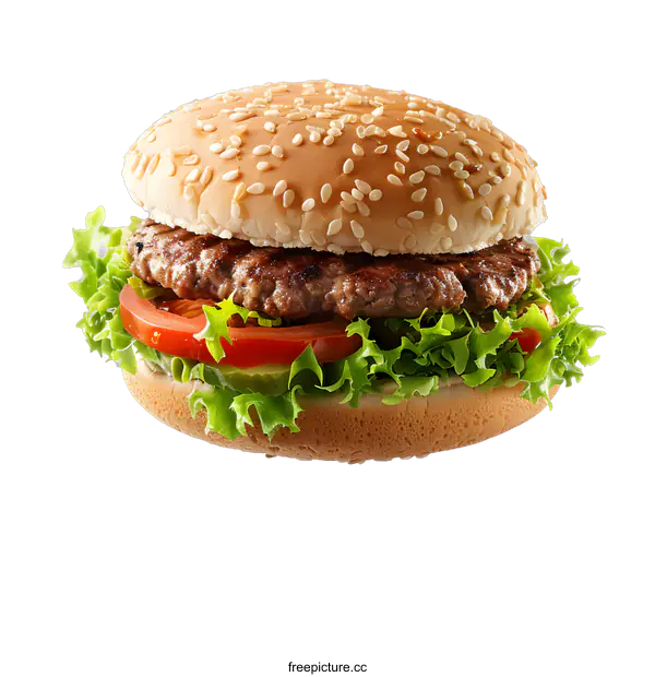 [Transparent Background PNG]Classic Cheeseburger with Lettuce and Tomato on White Background
